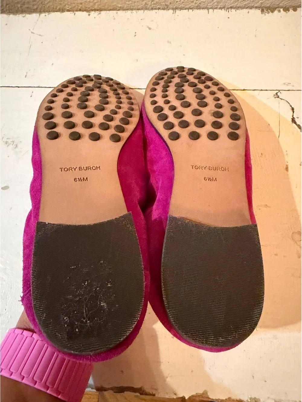 Tory Burch Women's Pink Suede Loafers Size 6.5 with Leather Upper and Lining